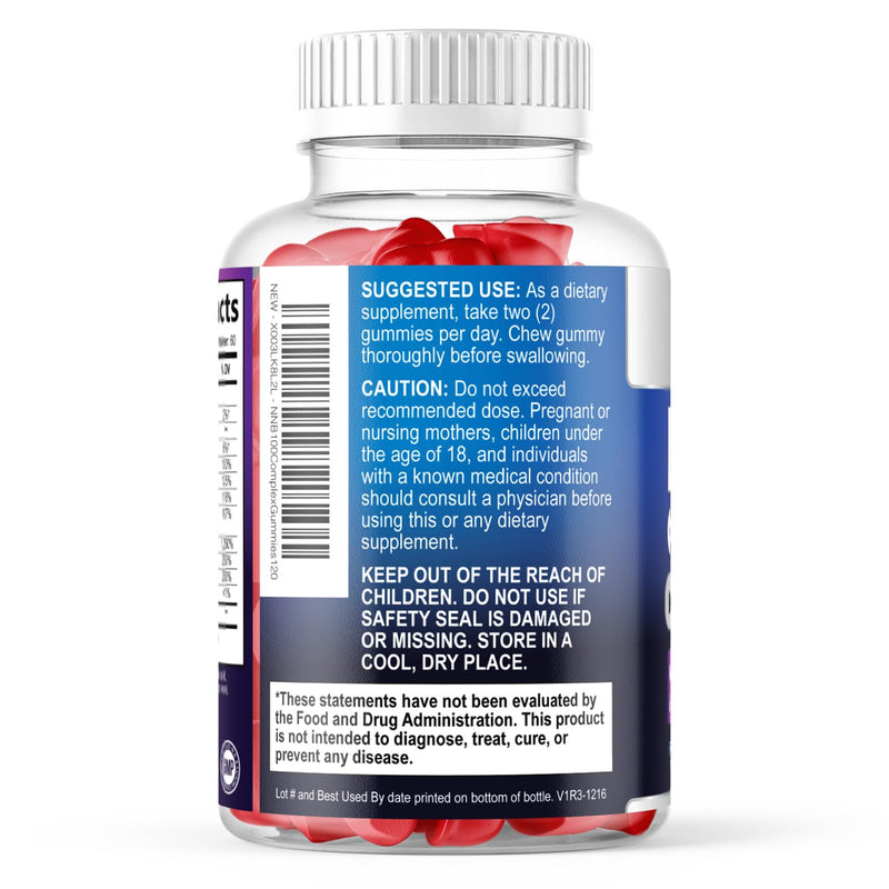 Vitamin B Complex Gummies - Extra Strength Super B Vitamin Gummy with Vitamin C, Immune Support for Men & Women - Energy and Brain Support Supplements with Folic Acid, Niacin, B6, B12 - 120 Gummies 120 Count (Pack of 1)