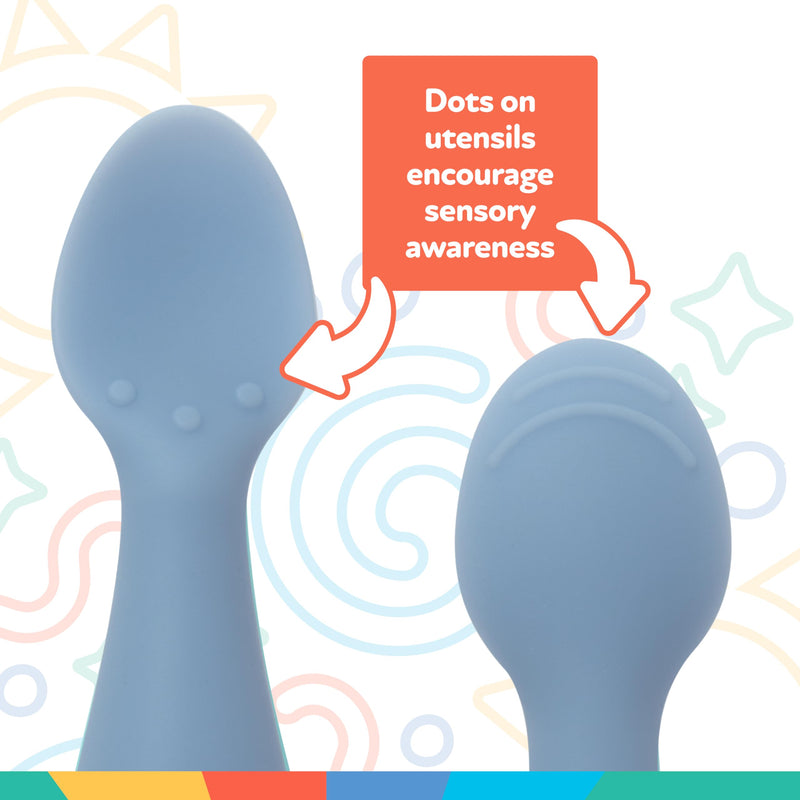 [Australia] - Nuby Silicone Mini Spoons - (2-Pack) Baby-Led Weaning Spoons for Babies - 4+ Months - Blue 