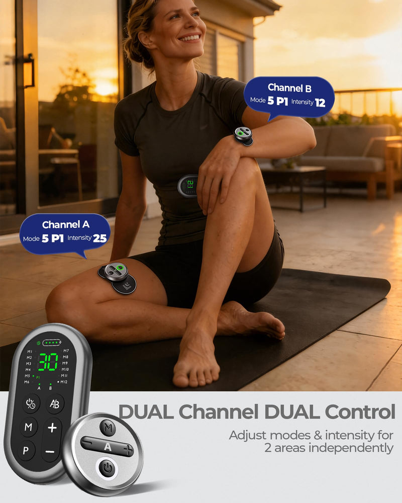 Wireless TENS Unit Muscle Stimulator, 48 Modes, Model HZ9151B | 2 Channel, TENS Machine for Sciatica, Back Shoulder Pain Relief, Portable TENS EMS for Office Home Travel, Gift for Men Women