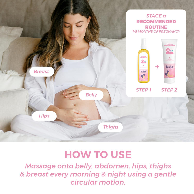 [Australia] - Leska Maternity Lotion & Oil | STAGE A: PREPARE & SOOTHE Supple Belly Lotion & Happy Belly Oil (Pregnancy Months 1-5) | Part of a Complete 3-Stage Pregnancy Skincare System | New Mom Gifts (4-4.22oz) Lotion and Oil (2-Pack) 