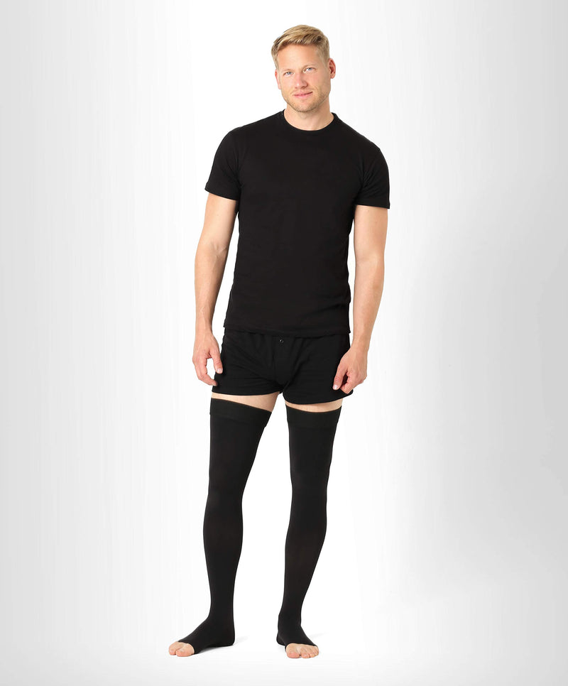 [Australia] - Pani TERESA MEDICA Compression Stockings Women Men Open Toe Area Thrombosis Stockings Medical Support Stockings Thigh Travel Stockings Compression Class 2 23-32 mmHg For Travel Flight Black Size 5 - Long: A - Look at the third picture 