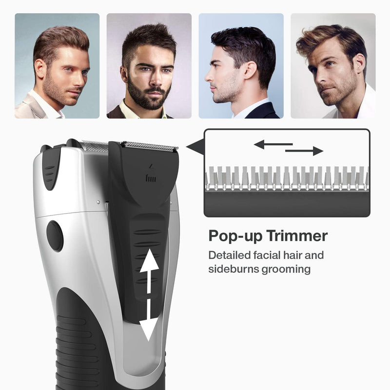 [Australia] - YASUN Foil Shaver - Electric Razor, Wet/Dry IPX7 Waterproof, Pop-up Beard Trimmer, Cordless Rechargeable Mens Razor - YS5800 Silver & Black 