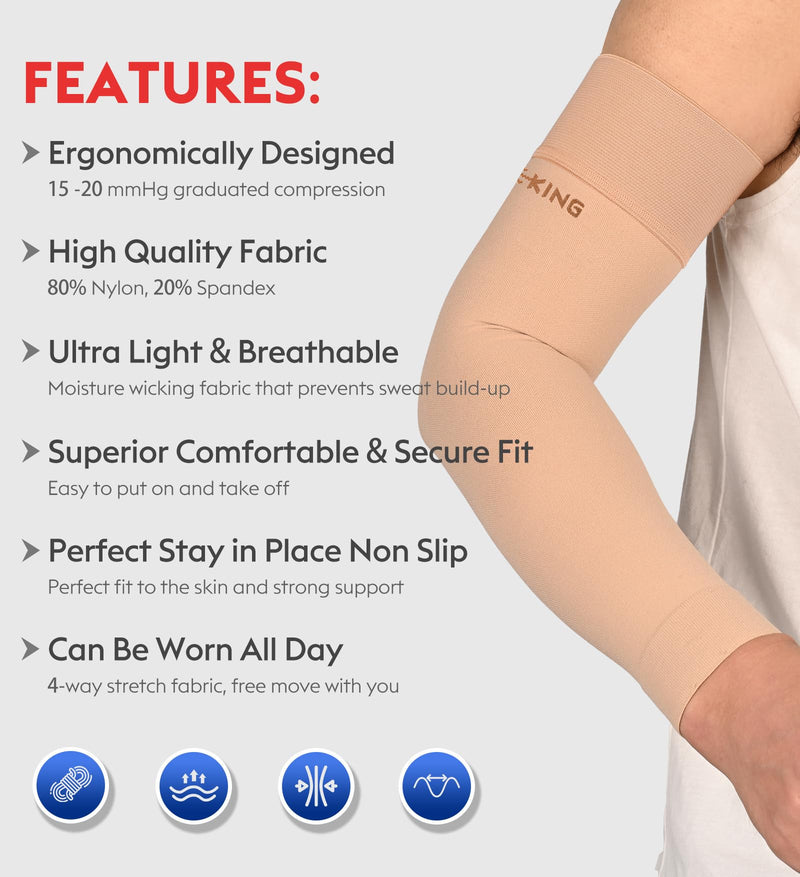 [Australia] - KEKING¬Æ Lymphedema Compression Arm Sleeves for Men Women (Pair), No Silicone Dot, 15-20 mmHg Compression Full Arm Support for Lipedema, Edema, Post Surgery Recovery, Swelling, Pain Relief, Beige XXL XX-Large (1 Pair) 15-20mmhg Beige (Non Silicone Dot) 