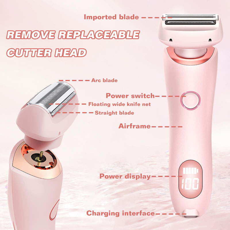 [Australia] - Electric Shaver for Women, Women's Shaver Electric, Intimate Razor for Women, 2 in 1 Wet/Dry Waterproof Razor Women's Intimate Area for Face Bikini Legs Arms Body Armpits (Pink) 