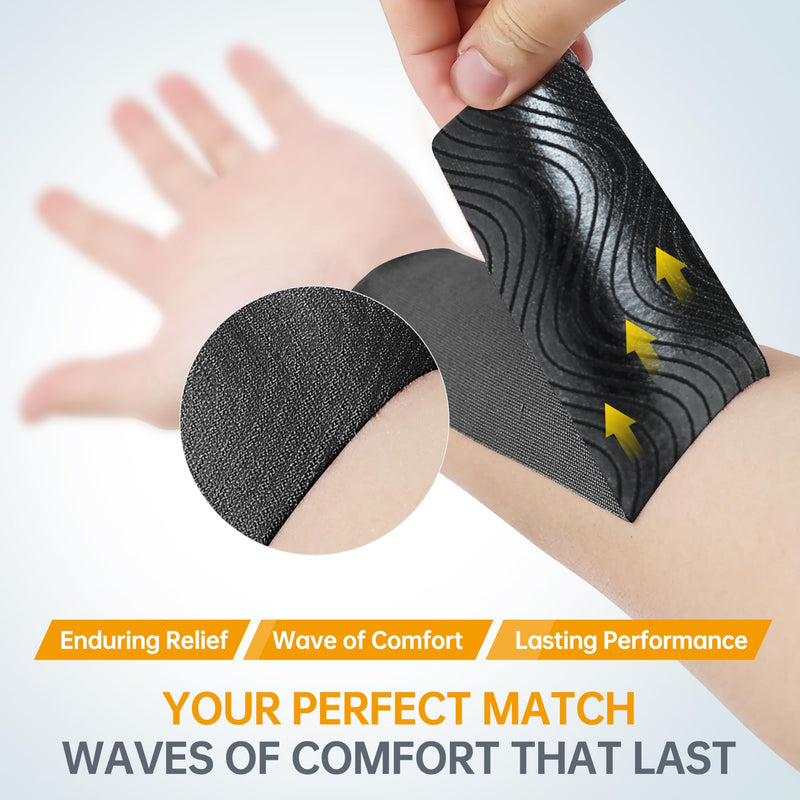 [Australia] - Dimora Kinesiology Tape, 40 Count Precut Strips 2 Rolls, Original Cotton, 10‚Äù Elastic Athletic Tape for Muscle Pain Relief and Joint Support, Black 