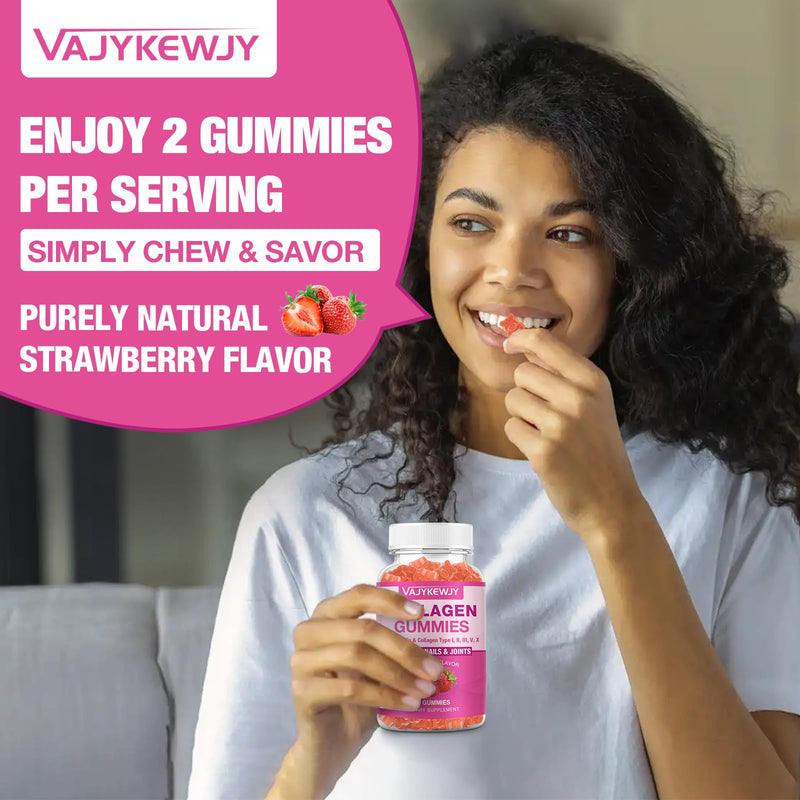 Vegan Collagen Gummies for Women & Men - with Biotin, Vitamin C, & Zinc for Skin Radiance, Hair Growth, Strong Nails, & Joint Support, 60 Count 1pack
