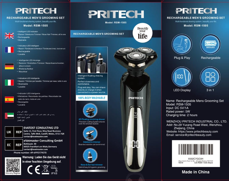 [Australia] - Electric Razor for Men - Rechargeable Electric Shaver for Men, Waterproof Wet Dry Cordless Razor with Nose Hair Trimmer and Sideburns Trimmer 3 IN 1 Rotary Shavers 