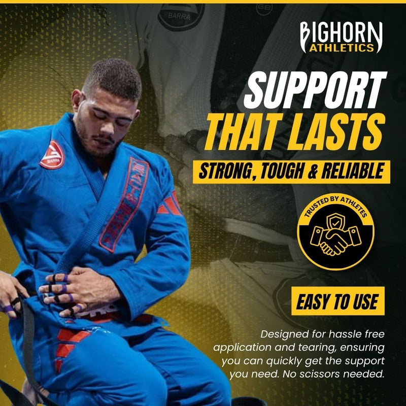Bighorn Athletics Jiu Jitsu Finger Tape, 0.3-Inch x 45-feet, 8-Rolls | Residue-Free, Zinc Oxide Adhesive | Athletic Sports Tape for BJJ, Wrestling, Climbing, Volleyball, Hands & Toes | Black & Purple
