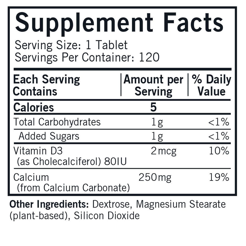 Kirkman - Calcium 250mg with Vitamin D3-120 Tablets - Essential Minerals - Helps Maintain Strong Bones - Hypoallergenic