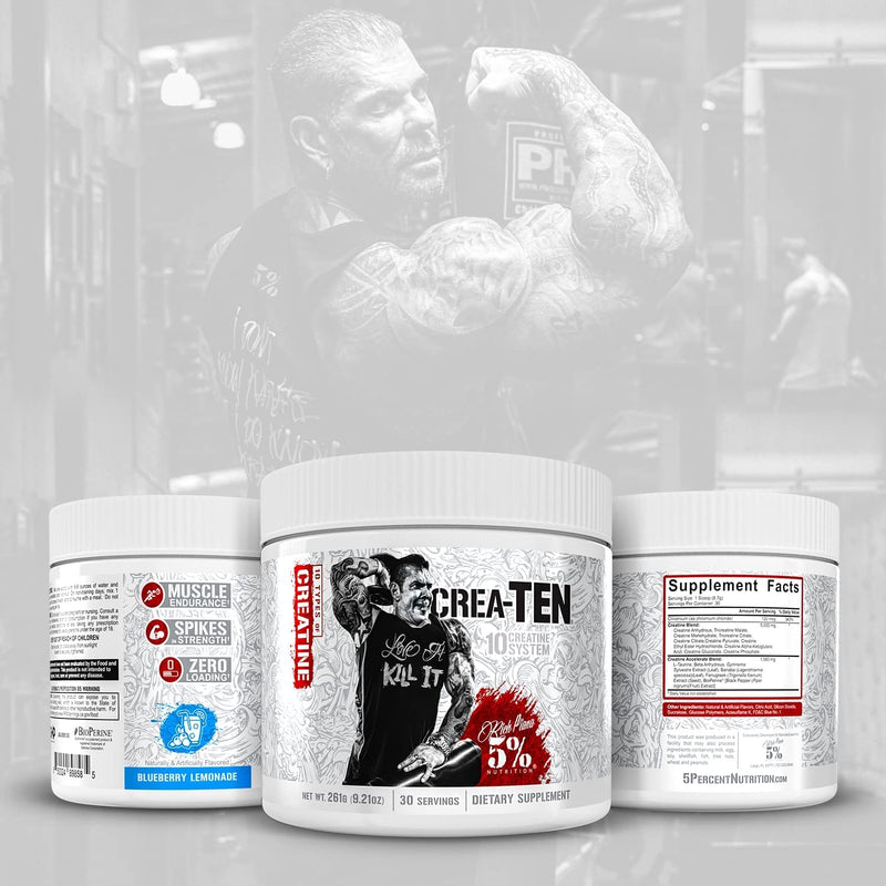 5% Nutrition CreaTEN Creatine Complex + Accelerators | Flavored Creatine Powder for Muscle Gain | Max Power, Strength, Endurance, & Recovery (225 g, Fruit Punch)