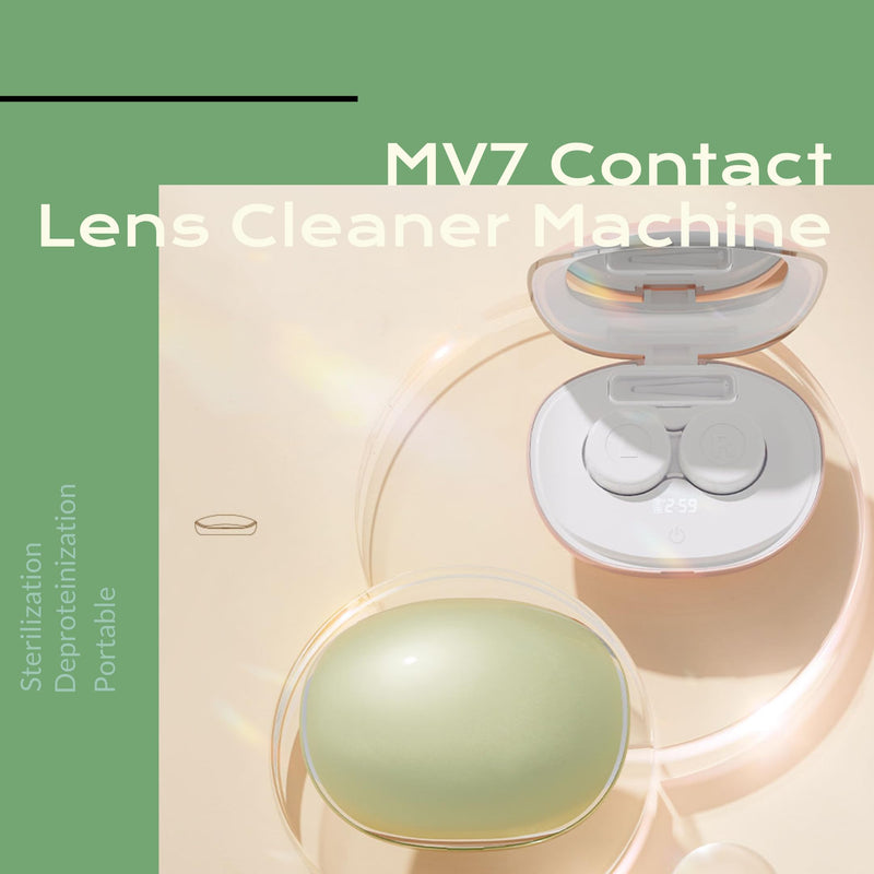 [Australia] - MV7 Ultrasonic Contact Lens Cleaner Machine with Timer Display, Big Mirror & USB Charger, Fit Disposal Soft Lens, Colored Contact Lens, RGP Lens and OK Lens (Pearl White) Pearl White 