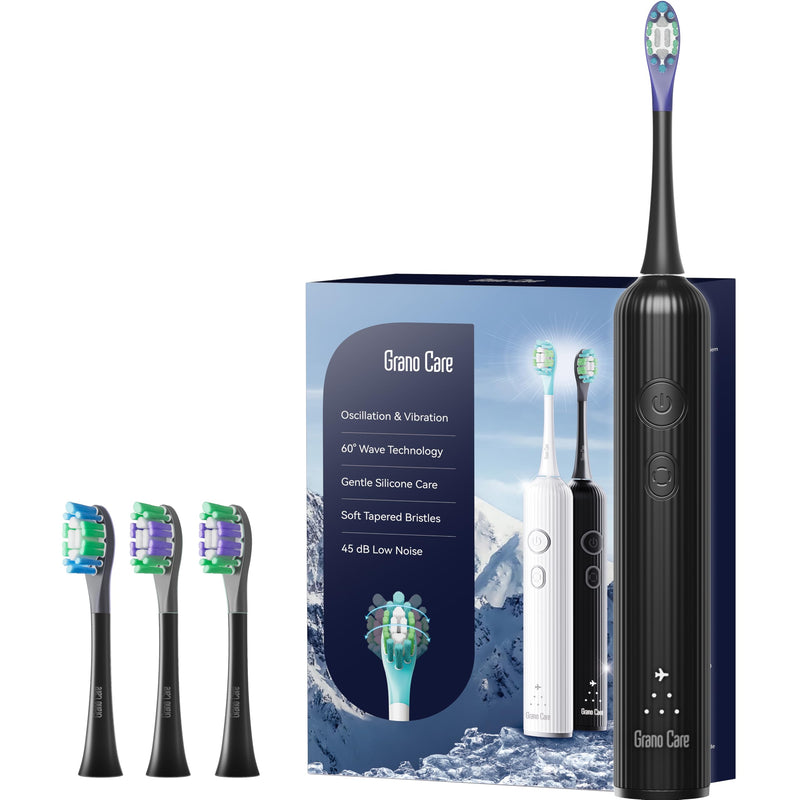 Oscillation & Vibration Sonic Electric Toothbrush for Adults with 4 Dupont Bristles Brush Head, IPX7 Waterproof, USB Rechargeabl, Travel Powered (ABS Black)