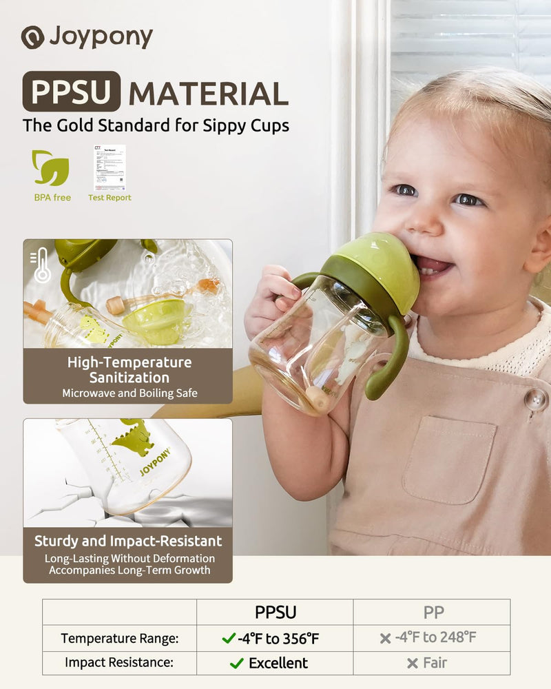 [Australia] - Sippy Cups for Toddlers 1-3, Spill Proof Weighted Straw Cup with Handle for Baby 6 Months + old, 2 Silicone Straws, PPSU, BPA Free, 9 oz (Green) 9 Ounces Green/1 PCS 