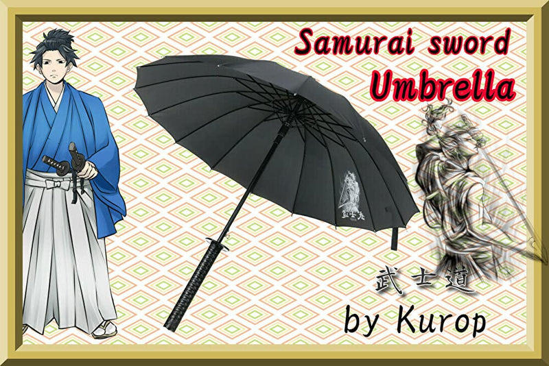 Kurop Samurai Handle Umbrella Ninja Japanese Long Umbrella with 16 Ribs