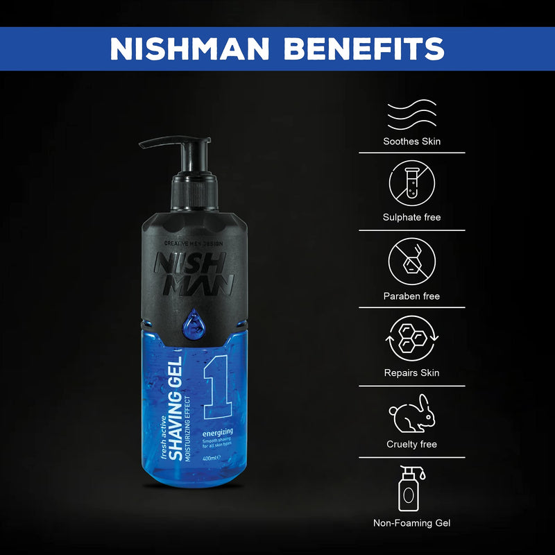 [Australia] - Nishman shaving gel - For a gentle shaving experience, moisturizing and nourishing - Perfect protection for smooth skin - Fresh and long-lasting scent - Men's care (01 - Energizing, 400ML) 400 ml (pack of 1) 01 - Energizing 
