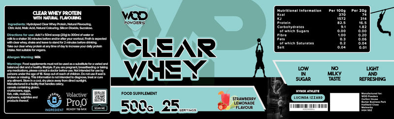 Clear Whey Isolate Protein Powder – Refreshing Protein Shake | Low Lactose, Easy Digesting & High in Protein | Ideal for Workout Recovery – 500g, 25 Servings (500 Grams, Strawberry Lemonade) 500 grams