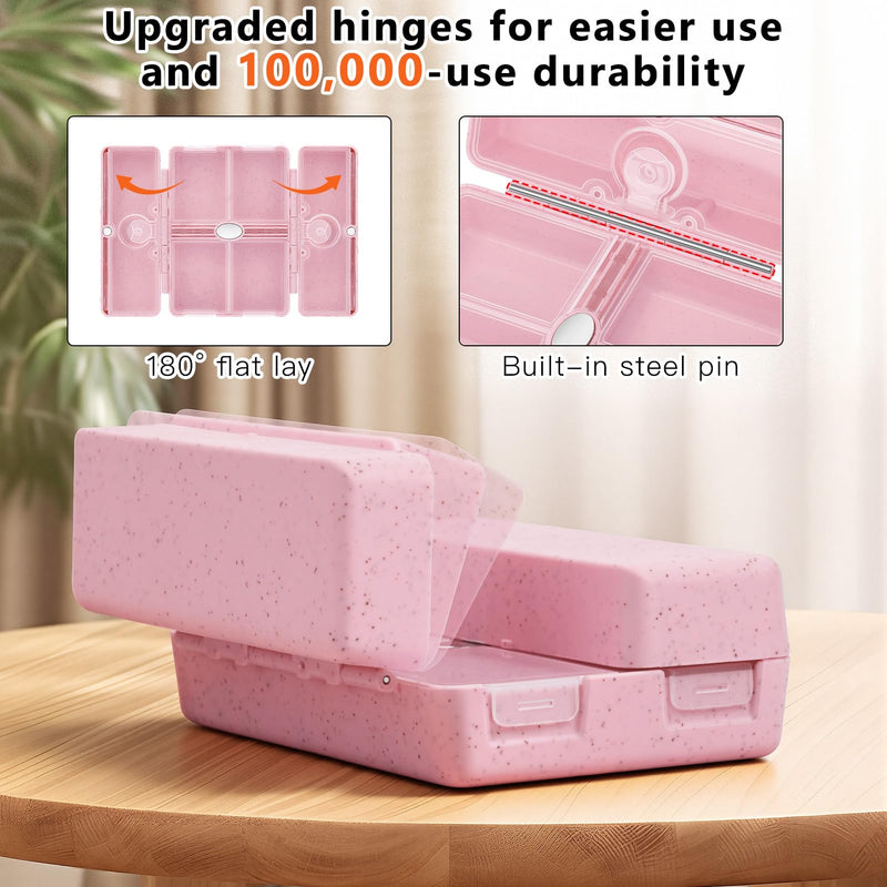 FYY Travel Pill Organizer, 6 Compartments Pill Case with Blank Lables-Pink | Easy to Use, Privacy Protection Medicine Pill Organizer for Medication, Vitamins, Fish Oils,Supplements,Cotton Swabs,Bandages Pink M