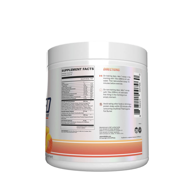 [Australia] - EHP Labs OxyShred Non Stimulant Pre Workout Powder - Stim Free Pre Workout, Caffeine Free Preworkout for Men & Women with L Glutamine & Acetyl L Carnitine - Peach, 60 Servings 