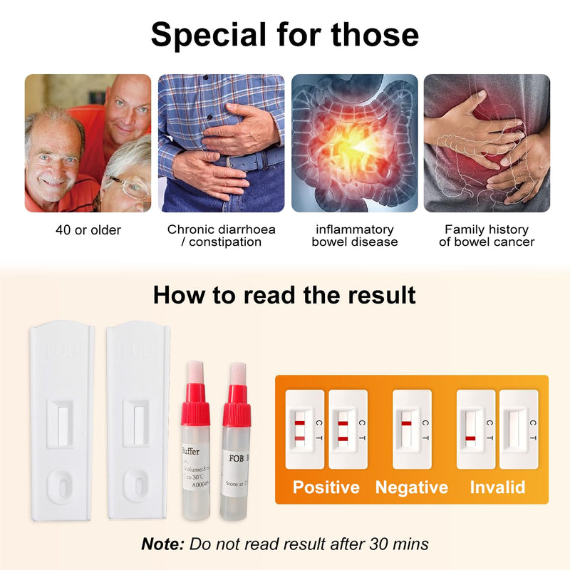 FOB Test Bowel Test Kit immunochemical Fecal Occult Blood (iFOB) Home use and Stool Test for Ulcers, Polyps, Colitis (2 pcs)