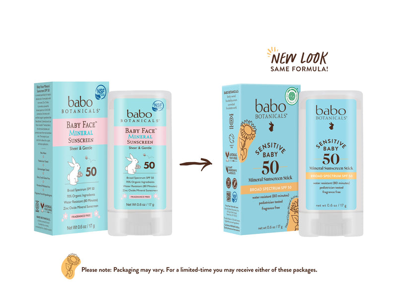 [Australia] - Babo Botanicals Sensitive Baby Mineral Sunscreen Stick SPF 50-70% Organic Ingredients - Zinc Oxide - NSF & Made Safe Certified - EWG Verified - Water Resistant - Fragrance-Free - for Babies & Kids 0.6 Ounce (Pack of 1) 