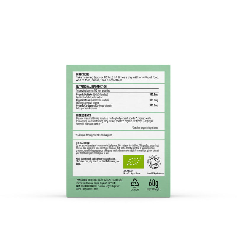 Organic Mycomplex Mushroom Super Blend| 60 Caps or 60g Powder - Cordyceps, Reishi and Maitake - Mushroom Superfood Supplement - Pure Grade Extracts, No Binders (60 Caps)