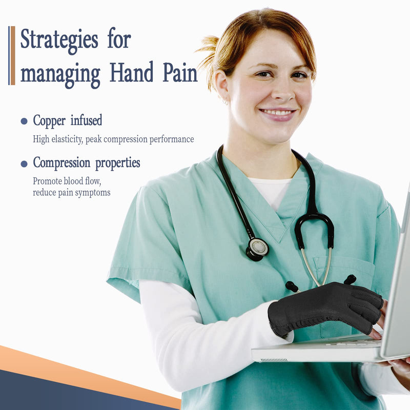 Copper Arthritis Compression Gloves Women Men Relieve Hand Pain Swelling and Carpal Tunnel Fingerless for Typing, Support for Joints, Small Small (1 Pair) Black