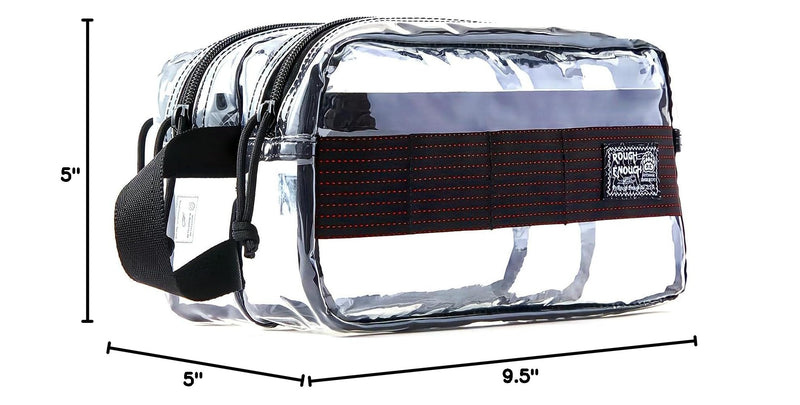 Rough Enough Clear Travel Toiletry Bag for Men Women Traveling Toiletries Essentials Shaving Hygiene Dopp Kit | Dual-Compartment Design, Water-Resistant Thick PVC, YKK Zipper, Fits Full-Size Toiletries & Makeup, with Reinforced Handle