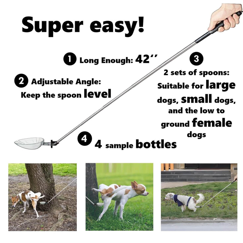 Dog Urine Sample Catcher，Telescopic Dog Pee Sample Collector，Pet Urine Stick for Small Large Female Dogs (Grayspoon&4bottles) Grayspoon&4bottles - PawsPlanet Australia