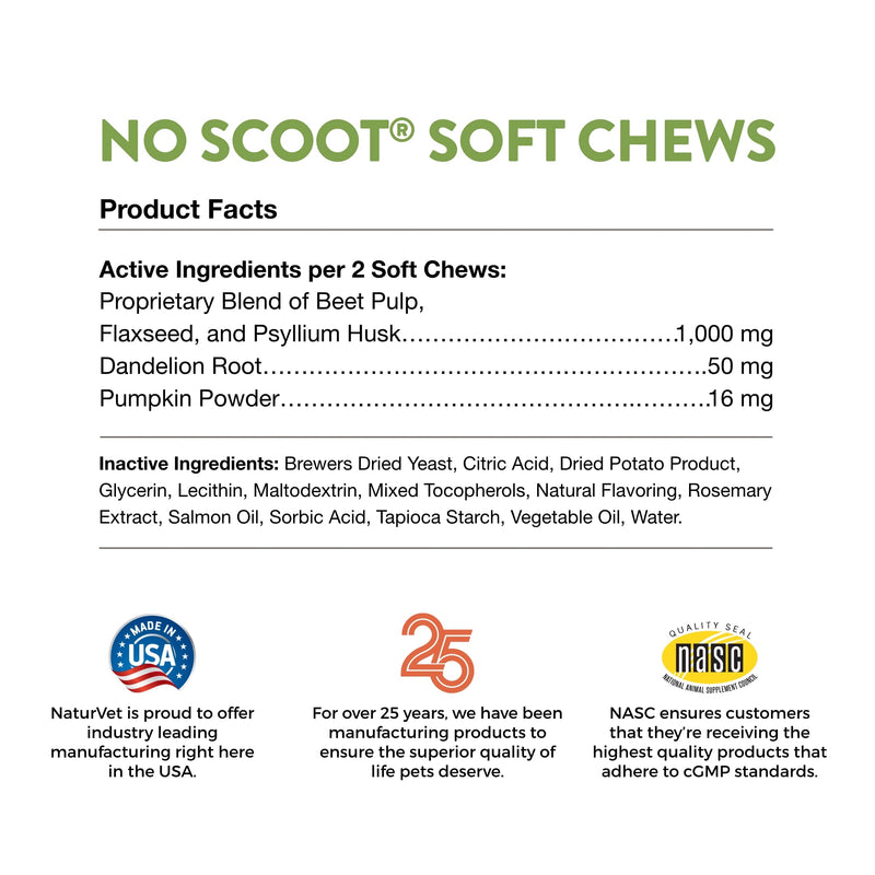 NaturVet - No Scoot for Dogs - 60 Soft Chews - Supports Healthy Anal Gland & Bowel Function & Stool Ease for Dogs – 40 Soft Chews – Helps Maintain Regular Bowel Movements - PawsPlanet Australia