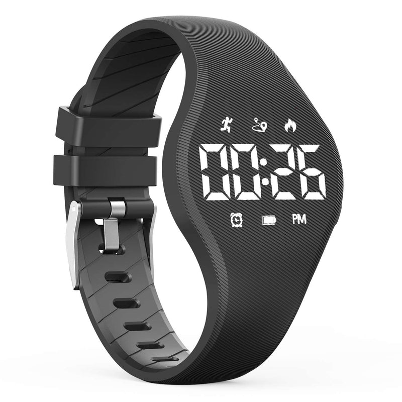 [Australia] - LED Children Digital Pedometer Watch, Waterproof Sport Wristwatch, with Step Counter, Calories, Calendar for Kids Boys Girls Black 