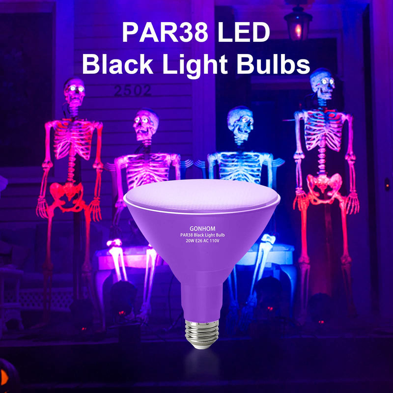 [Australia] - 2 Pack Par38 Black Light Bulbs Outdoor,20W Black Flood Light Replace to 200W,E26 Base BlackLight Bulbs Outdoor for Halloween Light Bulbs,Christmas Party Decor,Home Lighting Uv 2 Pack 