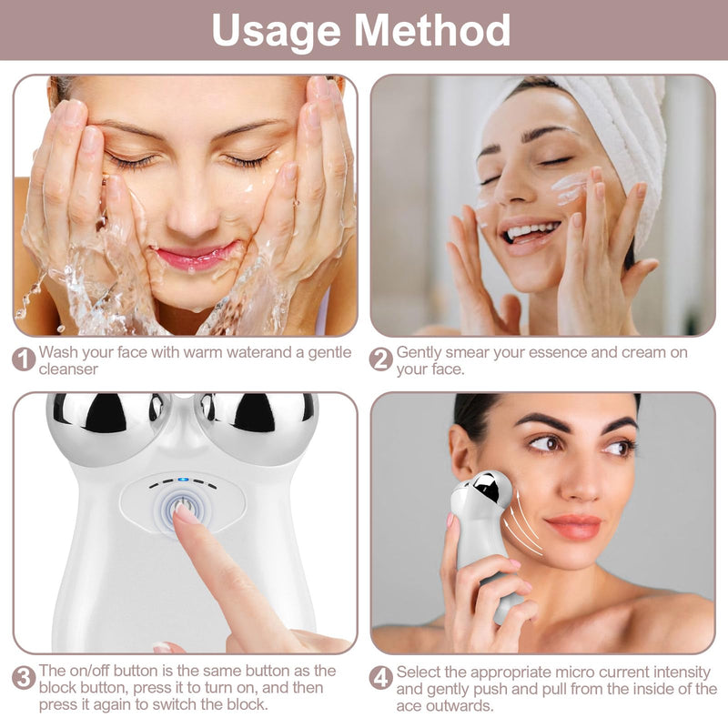 Microcurrent Face Device, USB Microcurrent Facial Shaping Tool for Facial Wrinkle Removal and Anti-Aging，Mini Microcurrent Face Lift Device for Face Lifting and Facial Sculpting (White) White