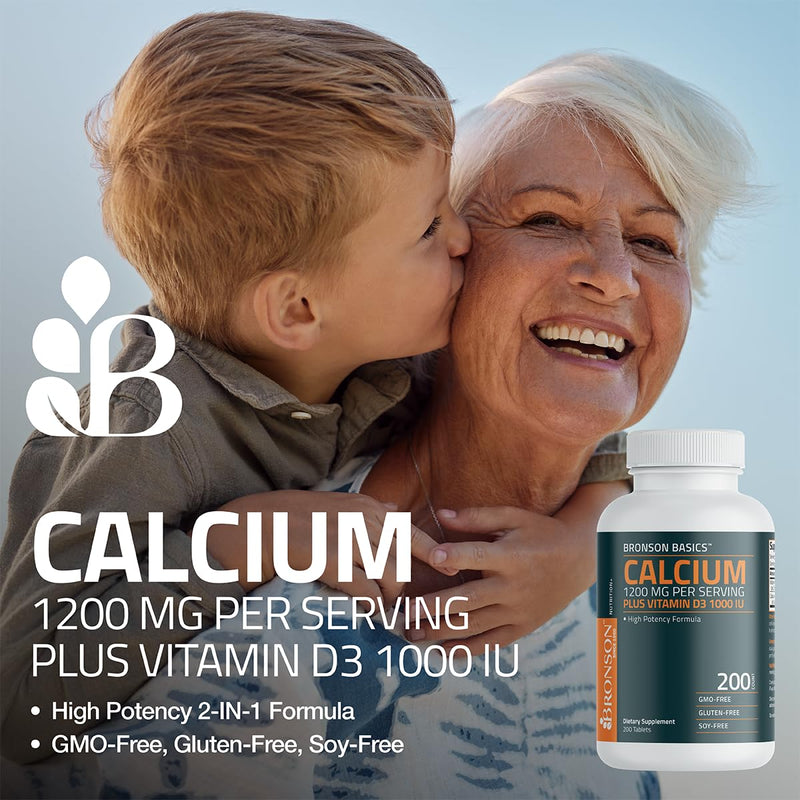 [Australia] - Bronson Calcium 1200mg Per Serving Plus Vitamin D3 1000 IU High Potency Formula, Non-GMO, 120 Tablets 120 Count (Pack of 1) 