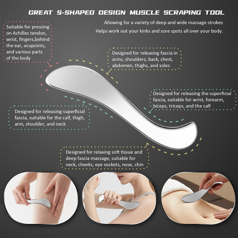 [Australia] - Stainless Steel Gua Sha Muscle Scraper Tool, 4 in 1 Guasha Tool for Full Body, Metal Myofascial Release Tool, Scraping Tool Physical Therapy Equipment, Deep Tissue Muscle Massager Fascia Scraper 