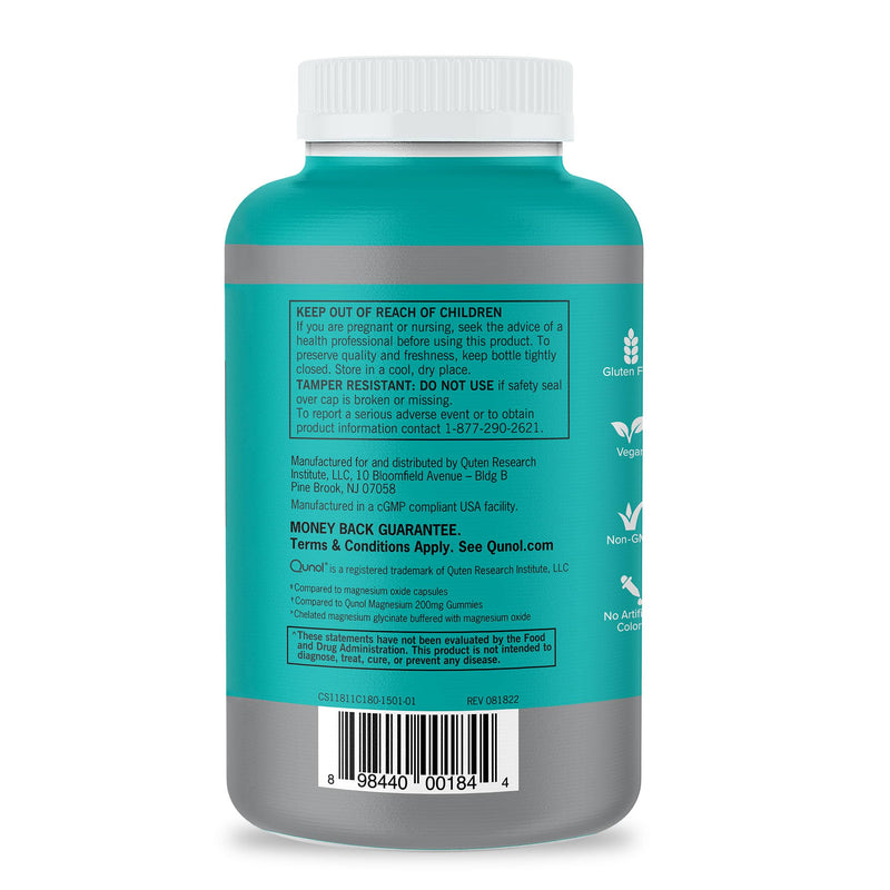 [Australia] - Qunol Magnesium Capsules 420mg, 100% DV, High Absorption Magnesium Supplement, Extra Strength, Bone and Muscle Health Supplement, 180 Count 180 Count (Pack of 1) 