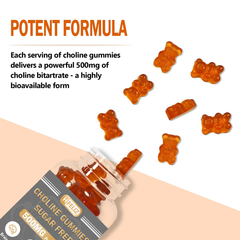 [Australia] - Choline Supplement Gummies Sugar Free, 500mg Choline Bitartrate Per Serving, Brain Health, Liver Support, Focus & Energy, 60 Gummies 