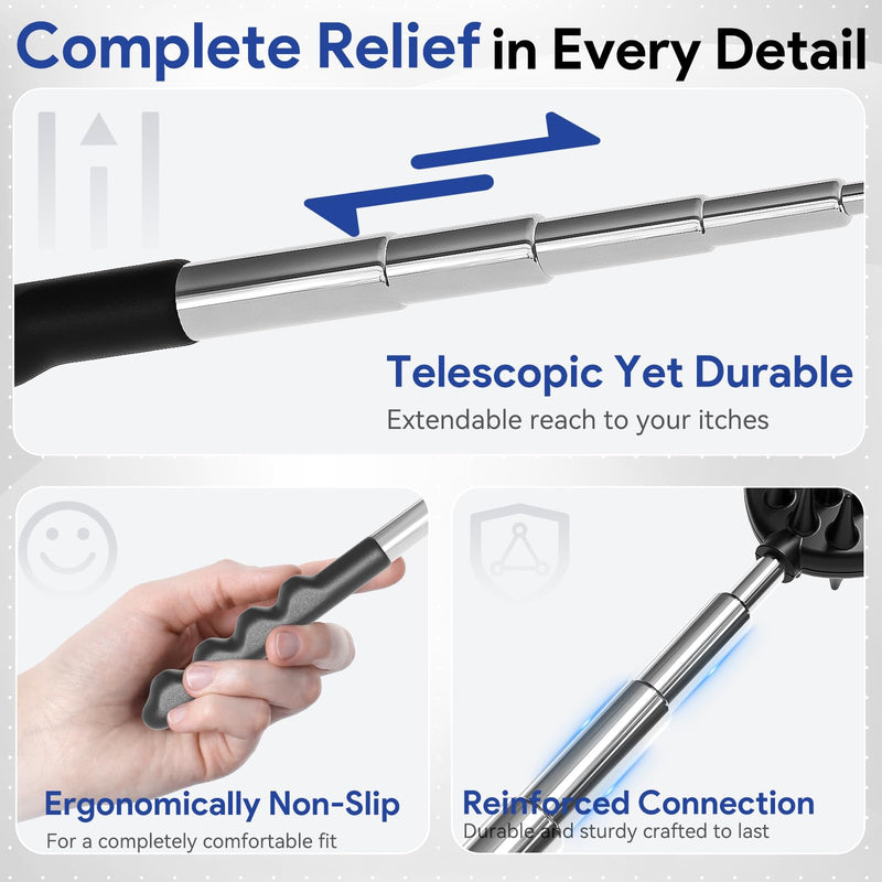 [Australia] - 4 Pack Versatile Back Scratcher, Christmas Gifts for Men, Stocking Stuffers for Men Women, Portable Telescoping with Different Heads and Rubber Handle, White Elephant Gifts for Adults - Black 