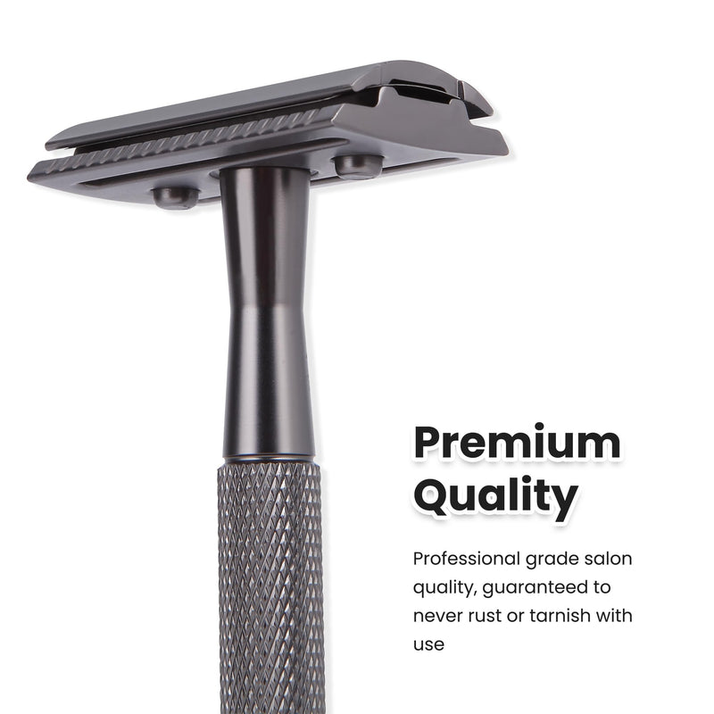 [Australia] - Double Edge Razor With Stand and 10 Premium Stainless Steel Blade Safety Razors For Men Shaving Razor, Matte Black Double Edge Safety Razor, Gun Black Gun Black with Stand 