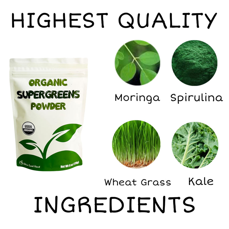 [Australia] - Cherie Sweet Heart Supergreens Powder - Green Superfood - Organic Greens Powder Super Greens - Smoothie Powder - Superfood Powder - Powdered Greens - 6 oz Super Greens Powder - 34 Servings 6 Ounce (Pack of 1) 