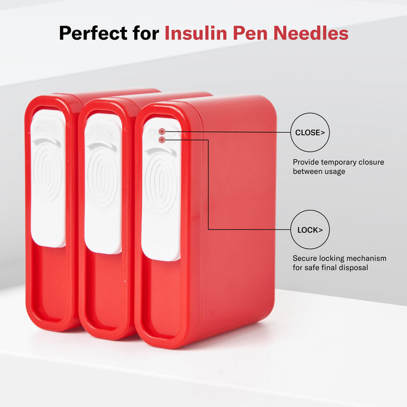 Alcedo Portable Sharps Container for Travel and Home Use (5-Pack), Small 0.1L Container for Diabetes Insulin Pen Needle Disposal, Mini Sharps Box, Medical Grade 5