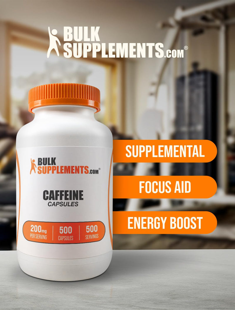 BulkSupplements.com Caffeine 200mg Capsules - Caffeine Supplements, Caffeine Pills 200mg - for Energy Support, 1 Caffeine Capsule per Serving, 500 Capsules (Pack of 1) 500 Count (Pack of 1)