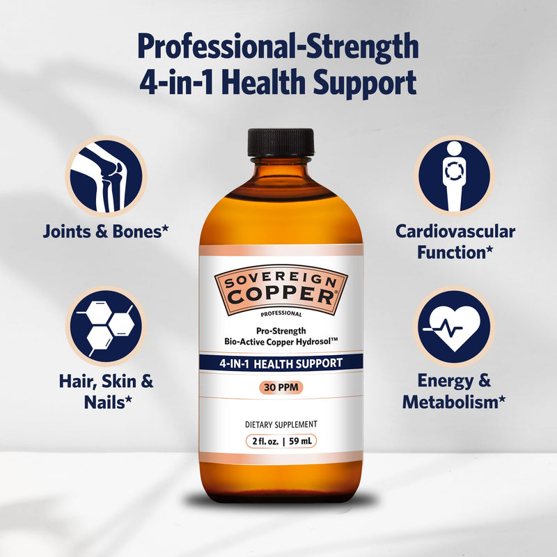 [Australia] - Sovereign Pro-Strength Bio-Active Copper Hydrosol - Bioavailable Copper Liquid Supplement for Adults & Kids with Silver Hydrosol for Hair, Skin, & Nails, 30ppm - 2 fl oz (59mL) 