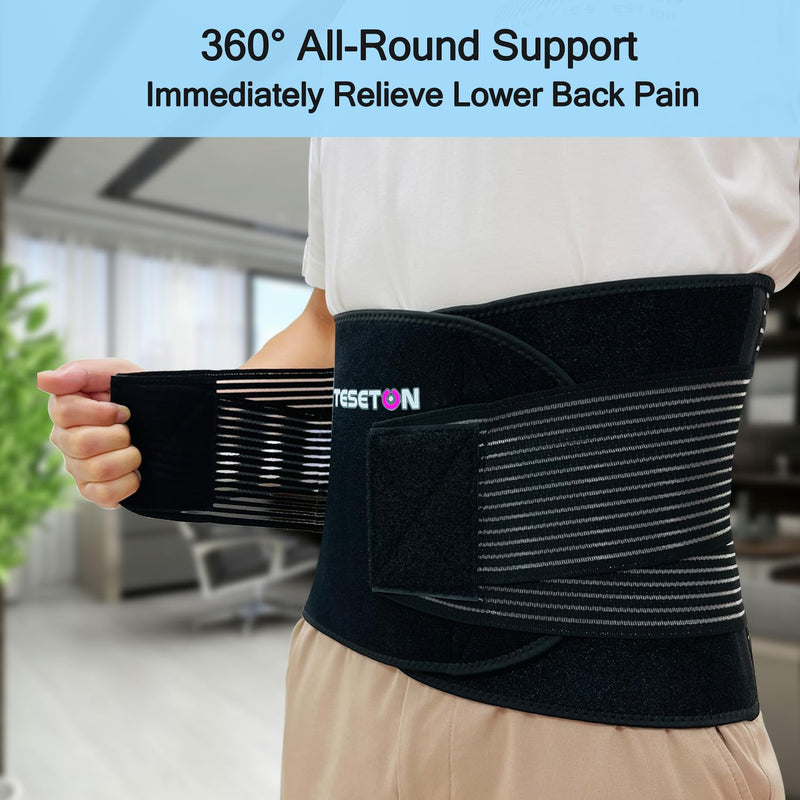 [Australia] - Back Brace for Men and Women, Back Support Belt Relief Lower Back Pain Herniated Disc, Sciatica, Scoliosis, Breathable Mesh, Lumbar Support Belt with 8 reinforced Bones Black-M Medium 