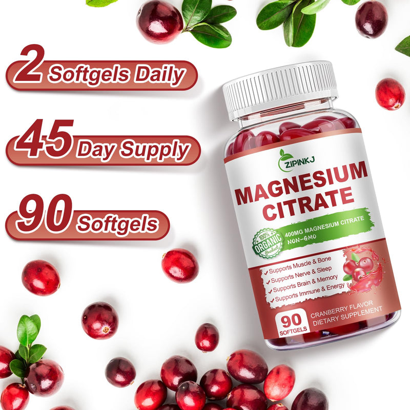 Magnesium Citrate Supplements 400mg for Women & Men, 90 Count | Magnesium Citrate with Vitamin D3, B6 and Cranberry Extract High Absorption for Night Quality, Muscle & Bone, 45 Servings 90 Count (Pack of 1)