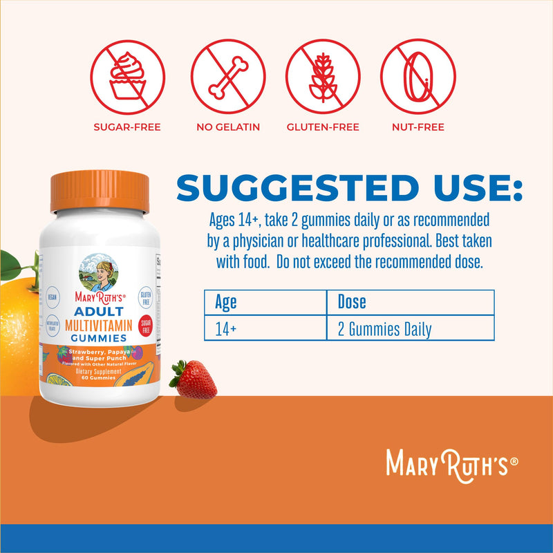 MARYRUTH'S Adult Multivitamin for Women and Men, Sugar Free, 60 Count | Sugar Free, 60 Count