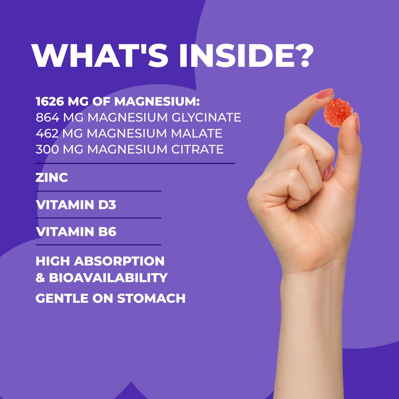 Magnesium Glycinate Gummies – 60 Vegan & Sugar-Free for Kids & Adults - Glycinate 3-in-1 Gummies with B6, Zinc & D3 – 240mg Elemental Magnesium for Sleep, Stress, Muscles & Bones Support 60 count (Pack of 1)