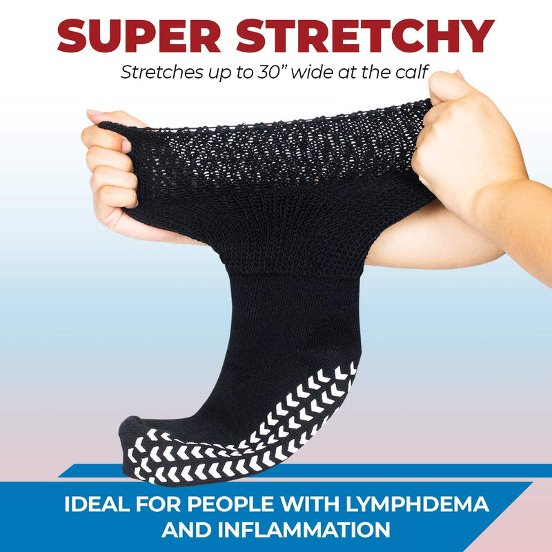 [Australia] - FORTIVO 3 Pairs Extra Wide Socks for Swollen Feet, Diabetic Socks for Men, Non Slip Socks, Diabetic Socks, Hospital Socks Black 