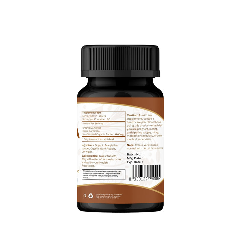 ORGANIC SPREE MANJISTHA 120 Tablets | Rubia Cordifolia (Manjistha) | USDA Organic Certified | Organic and Natural - Pack of 2