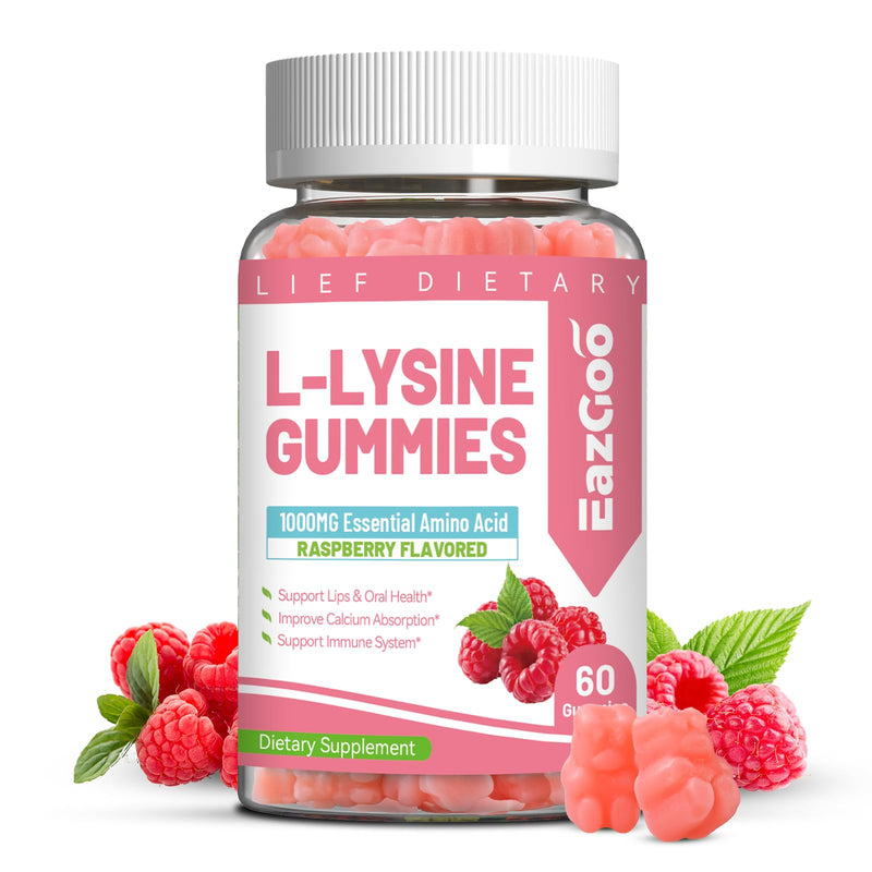 [Australia] - L-Lysine 1000mg Gummies, Chewable Lysine Supplement for Adults, Lysine Gummies for Lip Health, Immune Support- Vegan, Gluten-Free, Sugar-Free, 60 Counts 60 Count (Pack of 1) 
