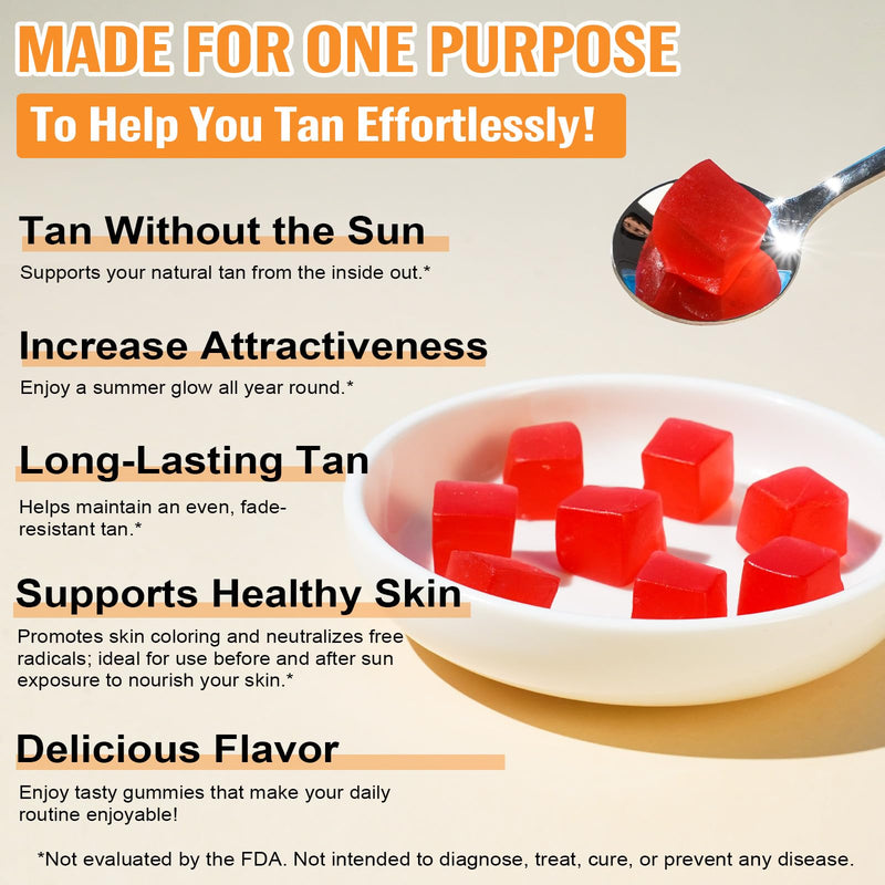 [Australia] - Daily Tanning Gummies - Enhance Natural Tan, Nourish & Protect Skin - with L-Tyrosine & Beta-Carotene - Sun-Free Glow - Watermelon Flavor, 60 Count 